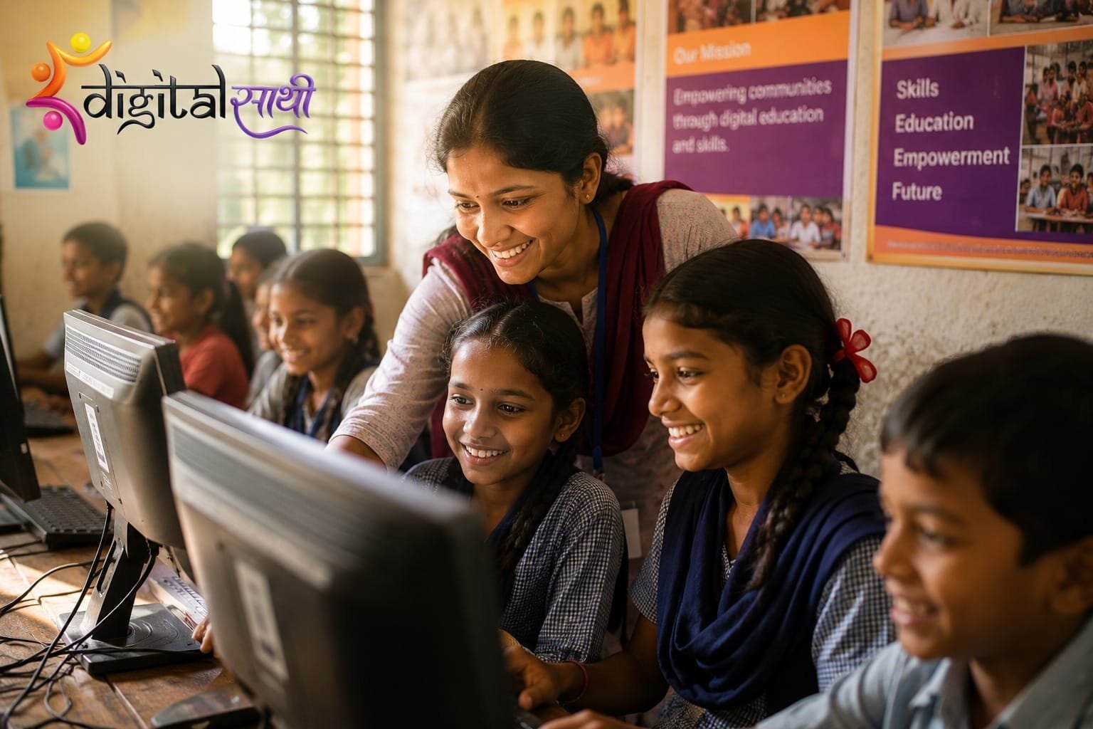 Digital Saathi Foundation working with children in a community learning centre